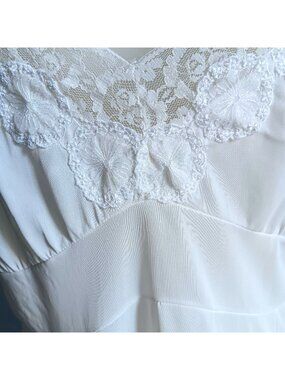 Vintage 60's Nightgown Slip sz 38 Large White Lace Trimmed Sexy Dress Medium